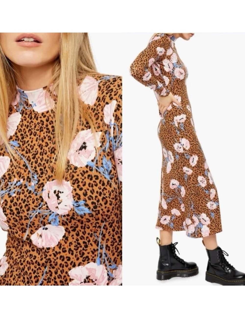 Free People Retro Romance Midi Dress In Sand Brown Floral-Multi Camel Small